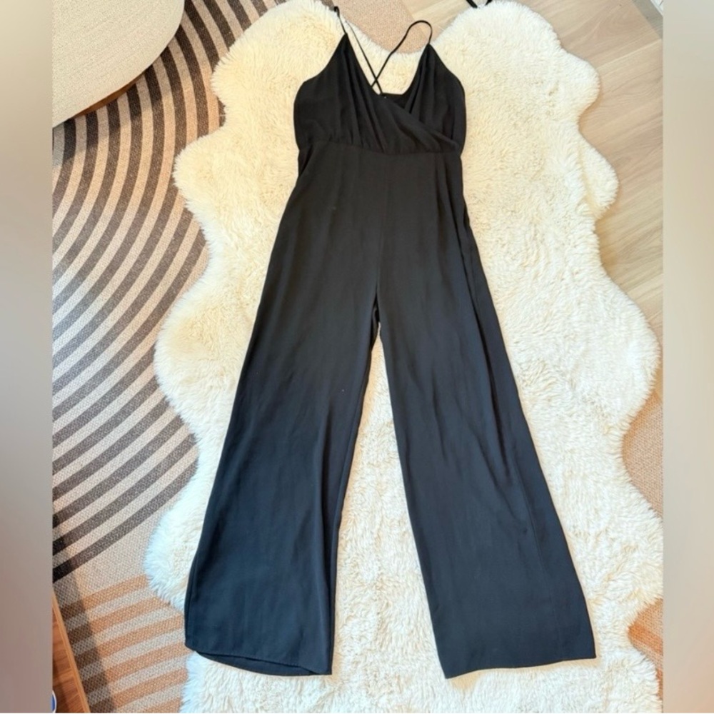 Nordstrom Leith Black Wide-Leg Strappy Jumpsuit
